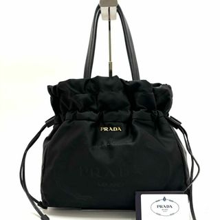 ✨極美品✨PRADA トートバッグ ロゴ ジャガード 巾着 ナイロン ブラック