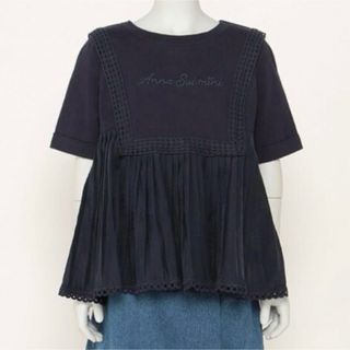 アナスイミニ(ANNA SUI mini)の新品タグ付 130 アナスイミニ  プリーツチュニック半袖Tシャツ ブラウス　紺(Tシャツ/カットソー)