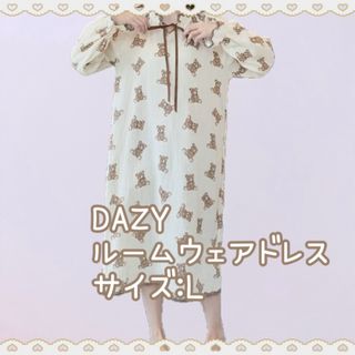 DAZY くま クマ ドロップショルダー ルームウェアドレス ワンピース 綿 L(ルームウェア)