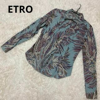 エトロ(ETRO)のETRO レディース長袖シャツ 綿  白×青ペイズリー柄 イタリア製  42(シャツ/ブラウス(長袖/七分))