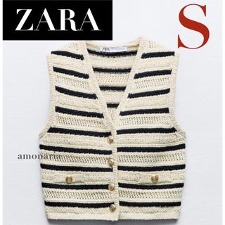 【新品】ZARA ストライプニットトップス　ニットトップス　ノースリーブニット