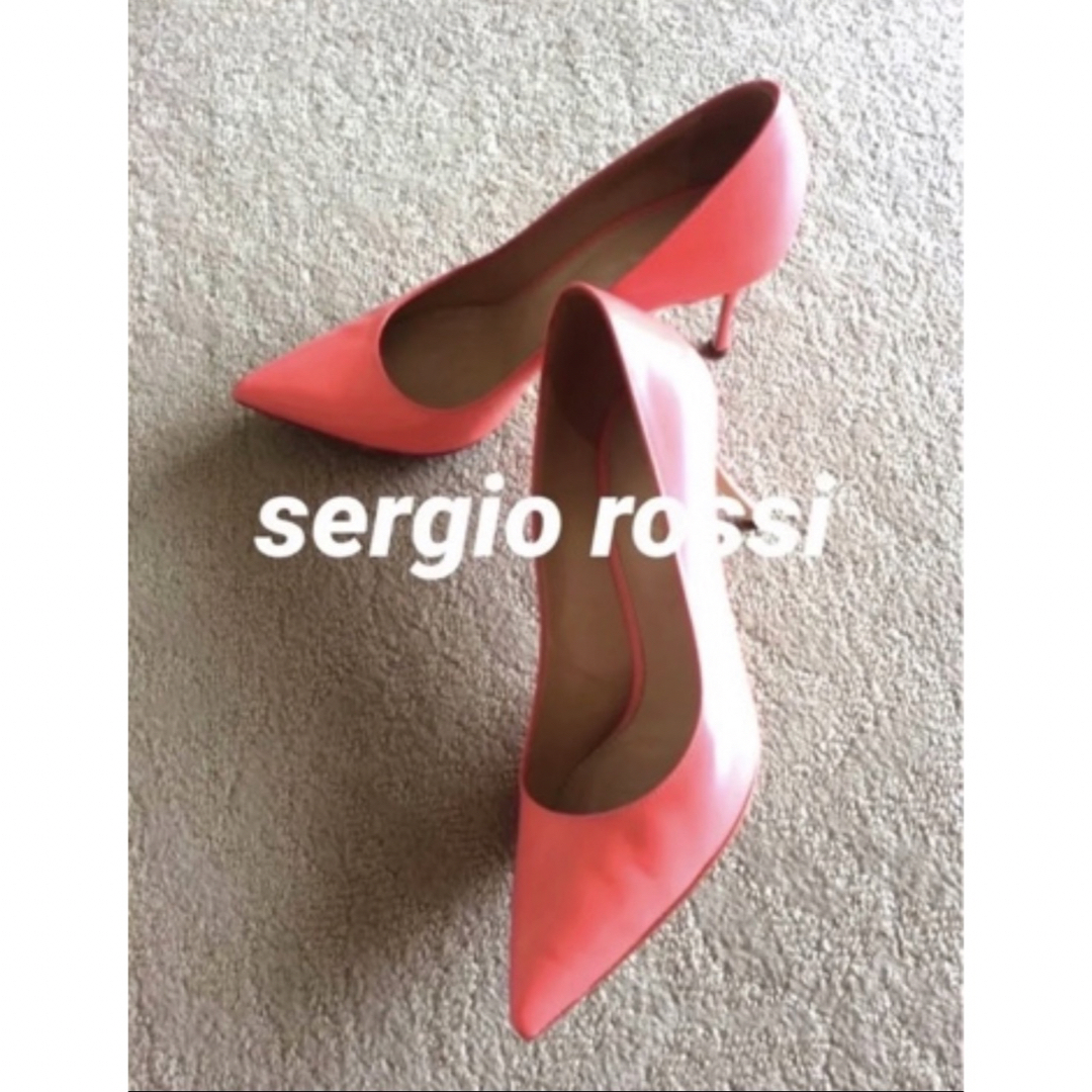 美品】Sergio Rossi ポインテッドトゥ パンプス コーラルピンク