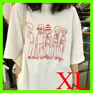 Tシャツ 白 レディース 半袖 プリント オーバーサイズ ビックシルエット XL(Tシャツ(半袖/袖なし))