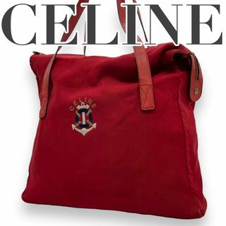 セリーヌ(celine)のCELINE セリーヌ　s34 肩掛け　キャンバス　トートバッグ　碇ロゴ　レッド(トートバッグ)