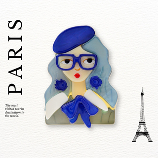 Paris broach パリジェンヌ風 ブローチ ベレー帽の女の子 ブルーA(ブローチ/コサージュ)