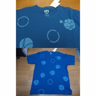 ディズニー(Disney)の新品 ディズニー ミッキー 総柄 コラボ Tシャツ XL uniqlo 藍色(Tシャツ/カットソー(半袖/袖なし))