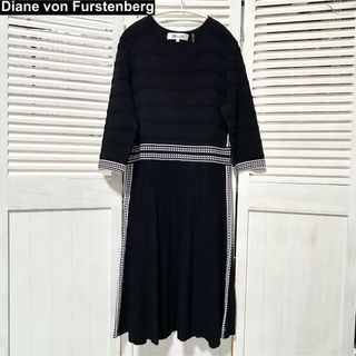 ダイアンフォンファステンバーグ(DIANE von FURSTENBERG)の美品 ダイアンフォンファステンバーグ  プリーツ ニット ワンピース L (ひざ丈ワンピース)