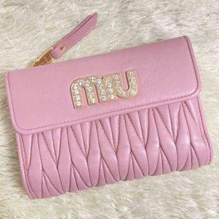 miumiu - 【極美品】MIU MIU マテラッセ ビジュー クリスタル 折り財布 ピンク