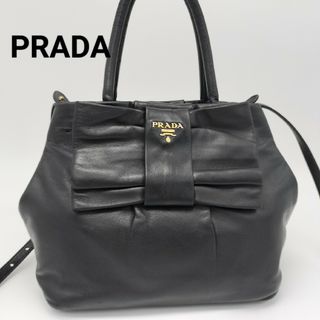 プラダ(PRADA)の美品✨プラダ　2wayバッグ　ハンドバッグ　ショルダーバッグ　レザー　ブラック(ショルダーバッグ)