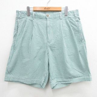 W36★古着 ブルックスブラザーズ BROOKS BROTHERS ショート ブランド パンツ ショーツ メンズ シアサッカー コットン 緑他 グリーン ギンガム チェック 24may25 中古 ボトムス 短パン ショーパン(ワークパンツ/カーゴパンツ)