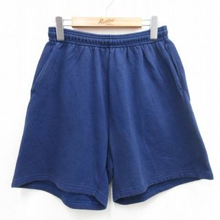 リー(Lee)のW33★古着 リー Lee ショート スウェット パンツ ショーツ メンズ 90年代 90s 無地 USA製 紺 ネイビー 24may25 中古 ボトムス 短パン ショーパン(ワークパンツ/カーゴパンツ)