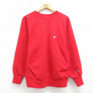 チャンピオン(Champion)のM★古着 長袖 チャンピオン Champion リバースウィーブ メンズ 90年代 90s ワンポイントロゴ USA製 赤 レッド 24may25 中古 スウェット スエット トレーナー トップス(パーカー)