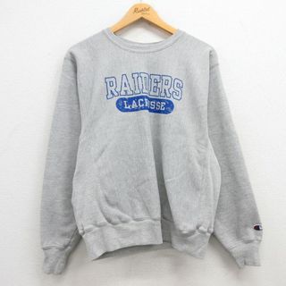 チャンピオン(Champion)のM★古着 長袖 チャンピオン Champion リバースウィーブ メンズ 00年代 00s レイダース ラクロス クルーネック グレー 霜降り 24may25 中古 スウェット スエット トレーナー トップス(パーカー)