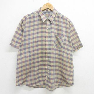 XL★古着 半袖 シャツ メンズ 80年代 80s ベージュ他 カーキ チェック 24may25 中古 トップス(シャツ)