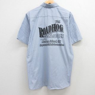 RED KAP - XL★古着 レッドキャップ 半袖 ワーク シャツ メンズ 00年代 00s ROADHOG サルーン 薄紺他 ネイビー ストライプ 24may25 中古 トップス