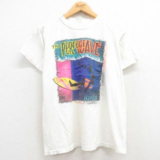 L★古着 半袖 ビンテージ Tシャツ メンズ 90年代 90s サーフィン クルーネック 白 ホワイト 【spe】 24may25 中古(Tシャツ/カットソー(半袖/袖なし))