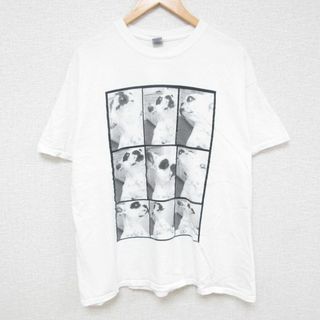 XL★古着 半袖 Tシャツ メンズ 犬 大きいサイズ コットン クルーネック 白 ホワイト 24may25 中古(Tシャツ/カットソー(半袖/袖なし))