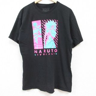 L★古着 半袖 Tシャツ メンズ アニメ NARUTO ナルト疾風伝 コットン クルーネック 黒 ブラック 24may25 中古(Tシャツ/カットソー(半袖/袖なし))