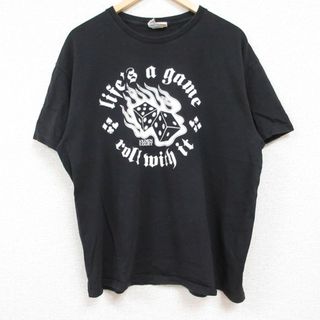 L★古着 半袖 Tシャツ メンズ サイコロ コットン クルーネック 黒 ブラック 24may25 中古(Tシャツ/カットソー(半袖/袖なし))