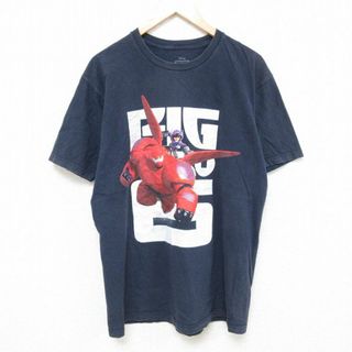 ディズニー(Disney)のL★古着 半袖 Tシャツ メンズ ディズニー DISNEY ベイマックス コットン クルーネック 紺 ネイビー 24may25 中古(Tシャツ/カットソー(半袖/袖なし))