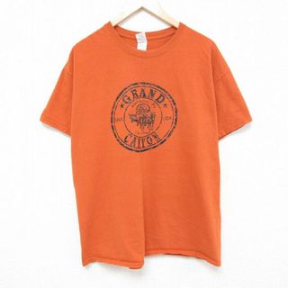 XL★古着 半袖 Tシャツ メンズ グランドキャニオン 馬 コットン クルーネック オレンジ 24may25 中古(Tシャツ/カットソー(半袖/袖なし))