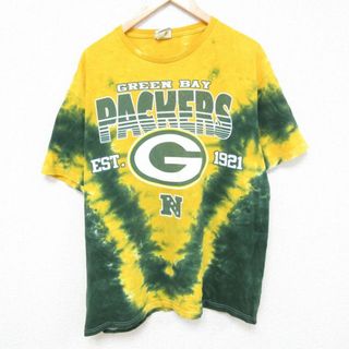 XL★古着 半袖 Tシャツ メンズ NFL グリーンベイパッカーズ コットン クルーネック 黄他 イエロー タイダイ アメフト スーパーボウル 24may25 中古(Tシャツ/カットソー(半袖/袖なし))