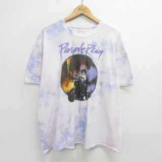 XL★古着 半袖 ロック バンド Tシャツ メンズ プリンス パープルレイン 大きいサイズ コットン クルーネック 紫 パープル タイダイ 24may25 中古(Tシャツ/カットソー(半袖/袖なし))