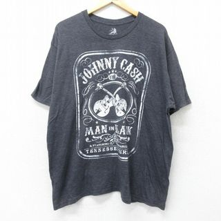 XL★古着 半袖 ロック バンド Tシャツ メンズ ジョニーキャッシュ 大きいサイズ クルーネック 濃グレー 霜降り 24may25 中古(Tシャツ/カットソー(半袖/袖なし))