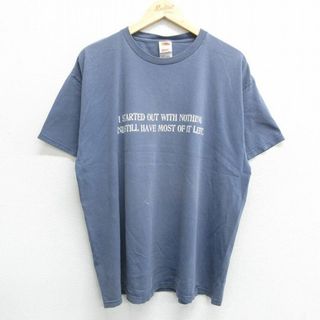 フルーツオブザルーム(FRUIT OF THE LOOM)のXL★古着 フルーツオブザルーム 半袖 ビンテージ Tシャツ メンズ 00年代 00s I STARTED 大きいサイズ コットン クルーネック 紺 ネイビー 24may25 中古(Tシャツ/カットソー(半袖/袖なし))