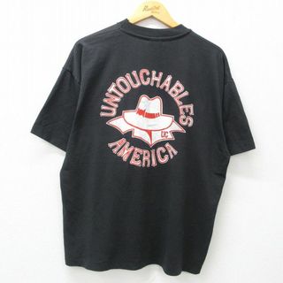 ヘインズ(Hanes)のXL★古着 ヘインズ Hanes 半袖 ビンテージ Tシャツ メンズ 90年代 90s アンタッチャブル 帽子 大きいサイズ クルーネック 黒 ブラック 24may25 中古(Tシャツ/カットソー(半袖/袖なし))