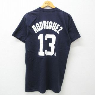 GUESS - L★古着 マジェスティック 半袖 ビンテージ Tシャツ メンズ 00年代 00s MLB ニューヨークヤンキース アレックスロドリゲス 13 コットン クルーネック 紺 ネイビー メジャーリーグ ベースボール 野球 24may25 中古