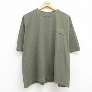 XL★古着 半袖 ビンテージ Tシャツ メンズ 90年代 90s クマ ガットリンバーグ 鹿の子 大きいサイズ クルーネック USA製 緑 グリーン 霜降り 24may25 中古(Tシャツ/カットソー(半袖/袖なし))