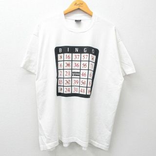 スクリーンスターズ(SCREEN STARS)のXL★古着 スクリーンスターズ 半袖 ビンテージ Tシャツ メンズ 80年代 80s ビンゴ 大きいサイズ クルーネック USA製 白 ホワイト 【spe】 24may25 中古(Tシャツ/カットソー(半袖/袖なし))