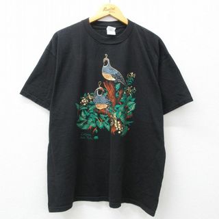 XL★古着 半袖 ビンテージ Tシャツ メンズ 90年代 90s 鳥 カリフォルニア 大きいサイズ コットン クルーネック 黒 ブラック 24may25 中古(Tシャツ/カットソー(半袖/袖なし))