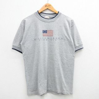 M★古着 半袖 ビンテージ Tシャツ メンズ 90年代 90s バージニア 星条旗 コットン クルーネック USA製 グレー 霜降り 24may25 中古(Tシャツ/カットソー(半袖/袖なし))