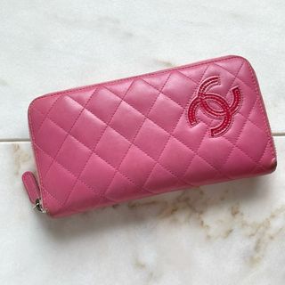 シャネル(CHANEL)のCHANEL シャネル マトラッセ ラムスキン レザー ジッピー長財布 ピンク(財布)