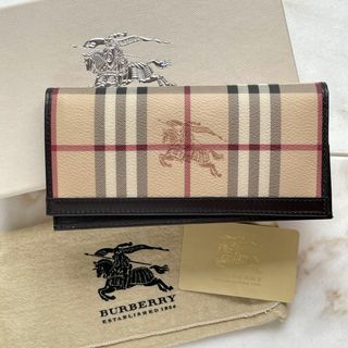 バーバリー(BURBERRY)の未使用品☆BURBERRY バーバリー ノバチェック 長財布 ホースロゴ 茶(財布)