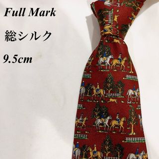 美品★Full Mark★レッド★乗馬柄★総柄★総シルク★ネクタイ★9.5(ネクタイ)