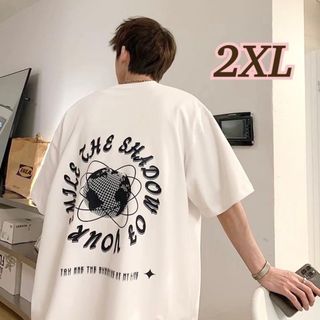 【2XL】メンズ　トップス　Ｔシャツ　半袖　バックプリント　男女兼用　ホワイト(Tシャツ/カットソー(半袖/袖なし))