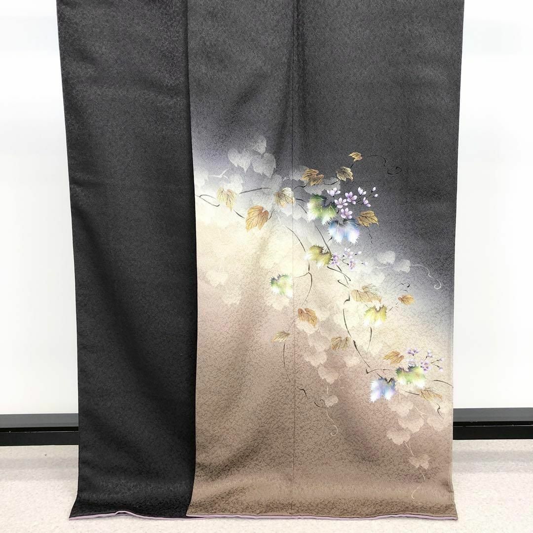 付下げ 作家物 花草模様 金彩友禅 暈し 石板色 トールサイズ K 付下げ 作家物 花草模様 金彩友禅 暈し 石板色 トールサイズ K