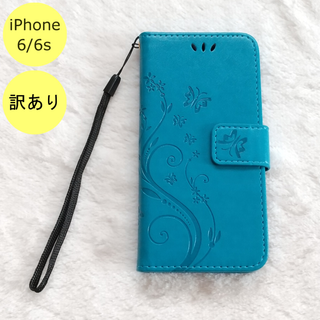 【訳アリ品】蝶 手帳型 iPhone6/6s iPhoneケース 水色 CA(iPhoneケース)