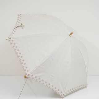 日傘 DAKS ダックス 晴雨兼用 USED美品 ライトグレー スカラップフリル  刺繍 ロゴ  UV 遮光 47cm T A0787(傘)