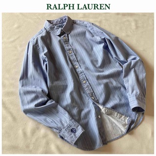 ラルフローレン(Ralph Lauren)のラルフローレン スリムフィット ロゴ刺繍 丸襟 ストライプ シャツ 2 ブルー(シャツ/ブラウス(長袖/七分))