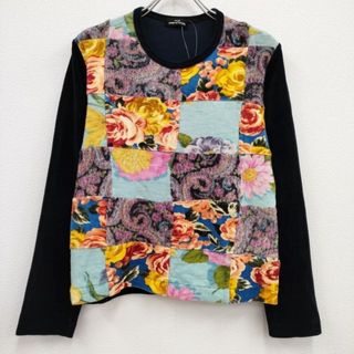 COMME des GARCONS - tricot COMME des GARCONS ベロアパッチワークカットソー 花柄 ニット切替 異素材 フラワー AD2002 紺 トリココムデギャルソン【中古】4-0514T♪