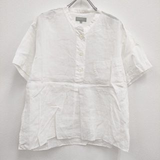 マーガレットハウエル(MARGARET HOWELL)のMARGARET HOWELL FINE LINEN 578-3152006 2 バンドカラー プルオーバー 半袖シャツ ホワイト レディース マーガレットハウエル【中古】4-0514S♪(シャツ/ブラウス(半袖/袖なし))