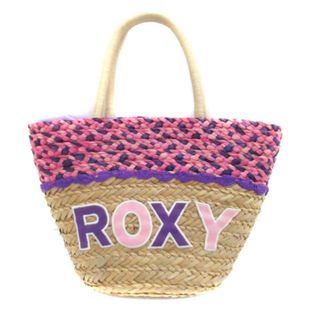 ロキシー(Roxy)のロキシー かごバッグ バスケット トートバッグ ハンドバッグ ベージュ 紫(かごバッグ/ストローバッグ)