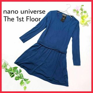 nano・universe - 新品　ナノユニバース　ローウエストギャザーワンピース　ネイビー　長袖　日本製　○