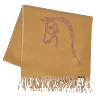 エルメス(Hermes)の極美品 エルメス HERMES マフラー ストール Cheval Au Trait フリンジ カシミヤ ラムレザー レディース ブラウン(ストール/パシュミナ)