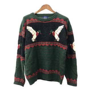 WOOLRICH - 80年代 WOOLRICH ウールリッチ ウール ニット セーター カモ柄 グリーン (メンズ L) 中古 古着 Q7720