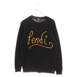 フェンディ(FENDI)のFENDI フェンディ フロント筆記ロゴ刺繍クルーネックニットセーター FZY451 AH33 ブラック(ニット/セーター)